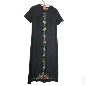 Vintage black and embroidered floral dress